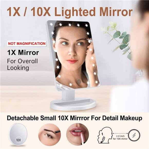 Lighted Makeup Vanity Mirror with 10X Magnifying Mirror, 21 LED Lighted Mirror - Picture 2 of 6